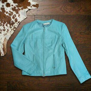 Vintage 1990s Turquoise Leather Jacket